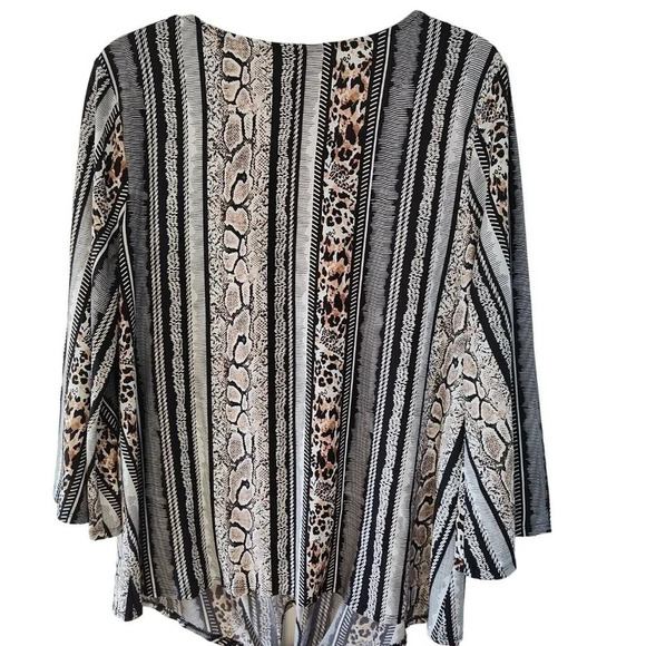 Cato Animal Print Tie Front Top Shirt Women Size L Long Sleeve Scoop Neck - Picture 6 of 7